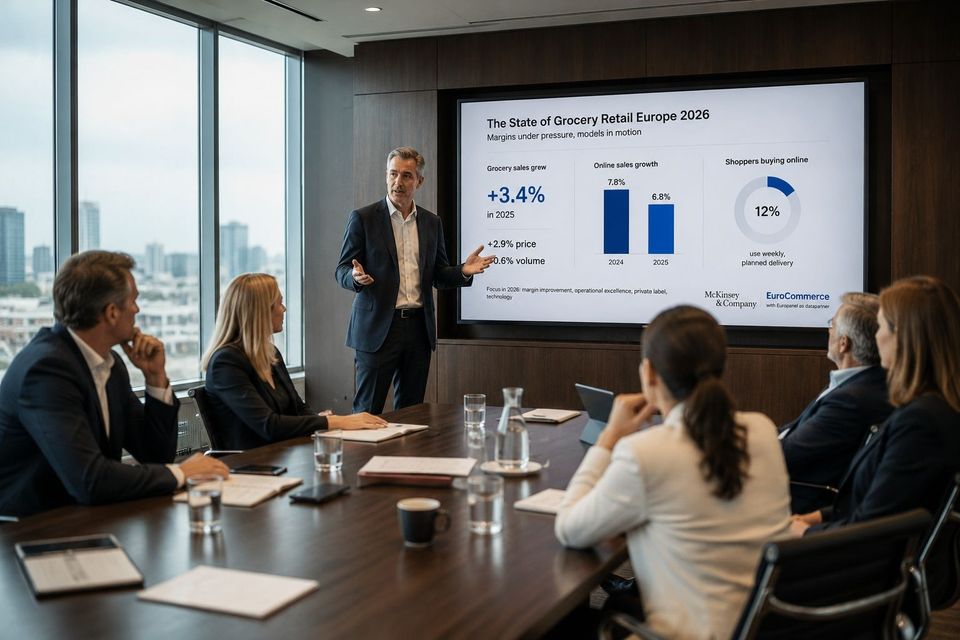 Boardroom consultancy, The State of Grocery Retail Europe 2026, McKinsey EuroCommerce (AI gegenereerd)