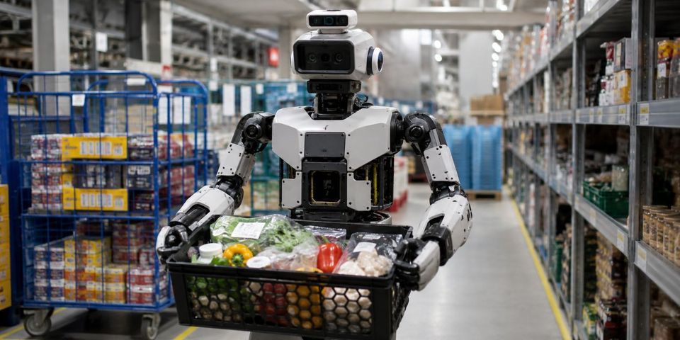 Carrefour zet humanoide robot in (AI gegenereerd)