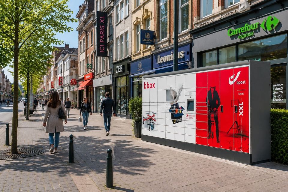 De Bbox van bpost is een verlengstuk van de winkel (AI gegenereerd)