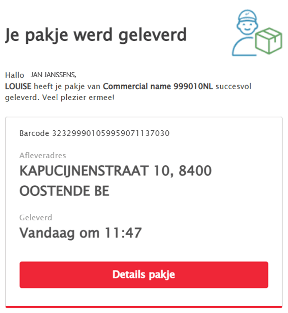 Je pakje werd geleverd