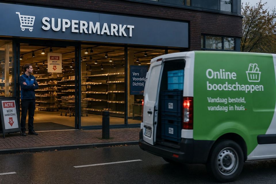Online food verdringt de winkel (AI gegenereerd)