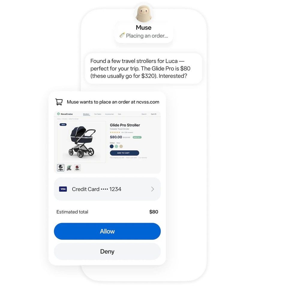 Schermafbeelding van Muse AI-agent die een online bestelling plaatst.