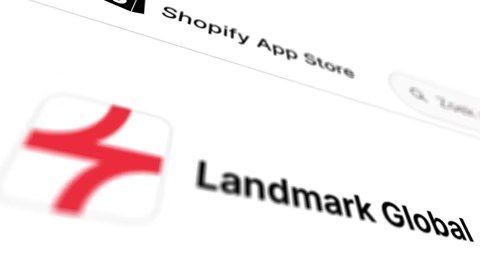 Schermafbeelding van Landmark Global-app in de Shopify App Store.