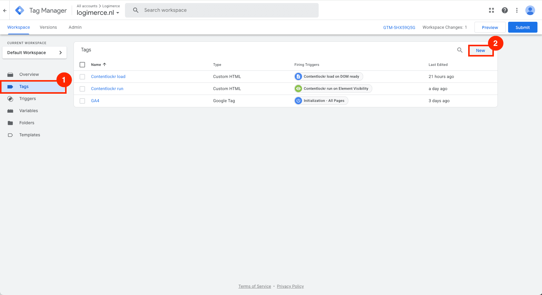 Create new tag in GTM