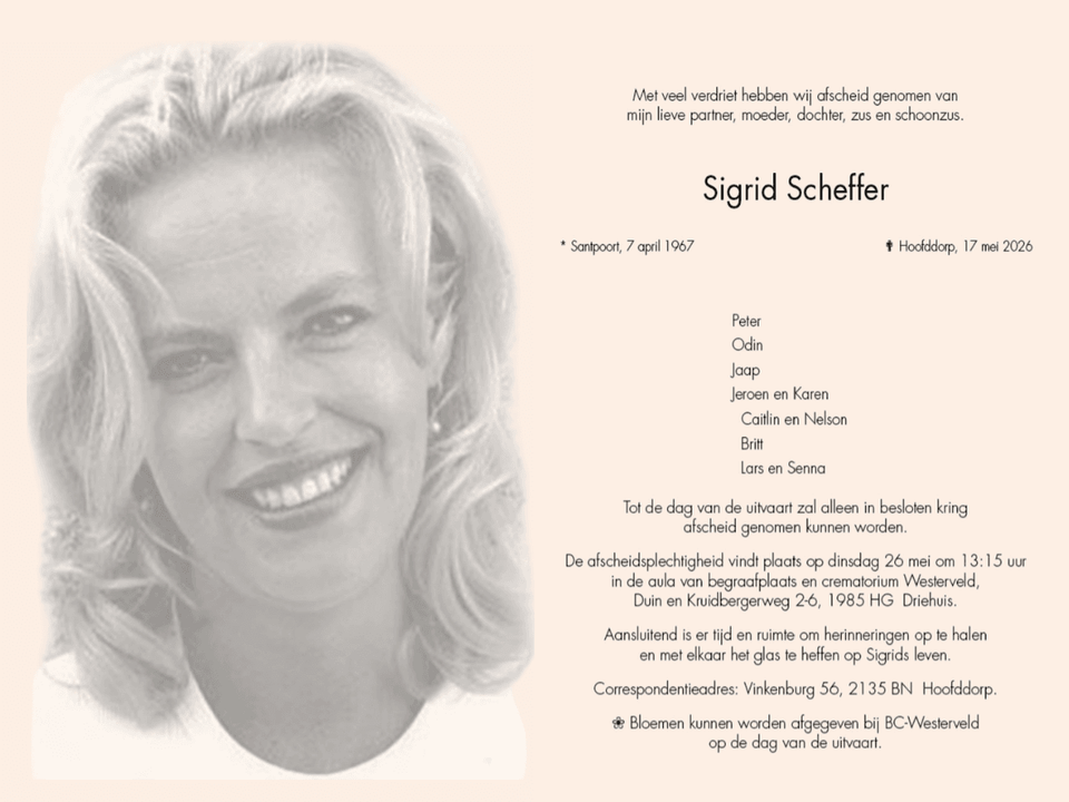 Rouwkaart Sigrid Scheffer